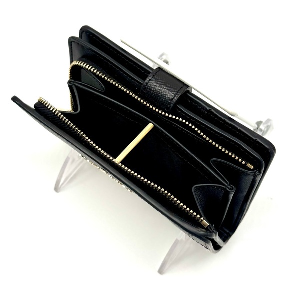 Kate Spade Leila Medium Pebbled Leather Compact Bifold Wallet Tan/Black - Picture 7 of 9